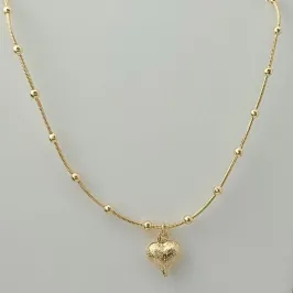 Chocker Corrente Bolinhas Pingente Coração.