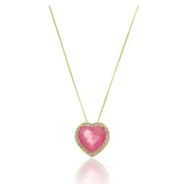 COLAR CORRENTE VENEZIANA CORAÇÃO PEDRA FUSION ROSA