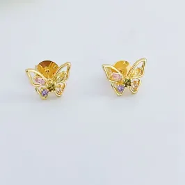 BRINCO BORBOLETA  COM  ZIRCÔNIA M FOLEADO EM OURO 18K