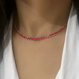 CHOCKER RIVIERA CORAÇÃO RUBI FOLHEADA EM OURO 18K