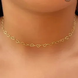 CHOKER DE CORAÇÃO ELO VAZADO