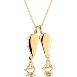 COLAR CORAÇÃO DIVIDIDO COM 2 BONECOS BANHADA EM OURO 18K