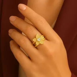 ANEL FLOR ARO DUPLO COM PONTO DE LUZ ZIRCÔNIA CRISTAL