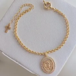 PULSEIRA PINGENTE SÃO BENTO BAMHADA EM OURO 18K