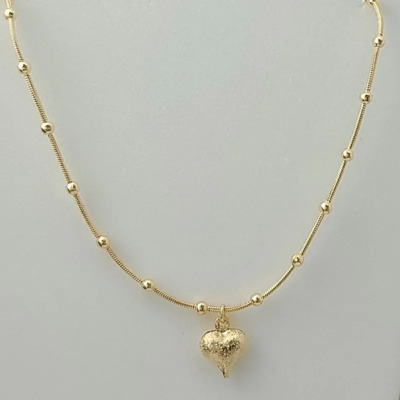 Chocker Corrente Bolinhas Pingente Coração.