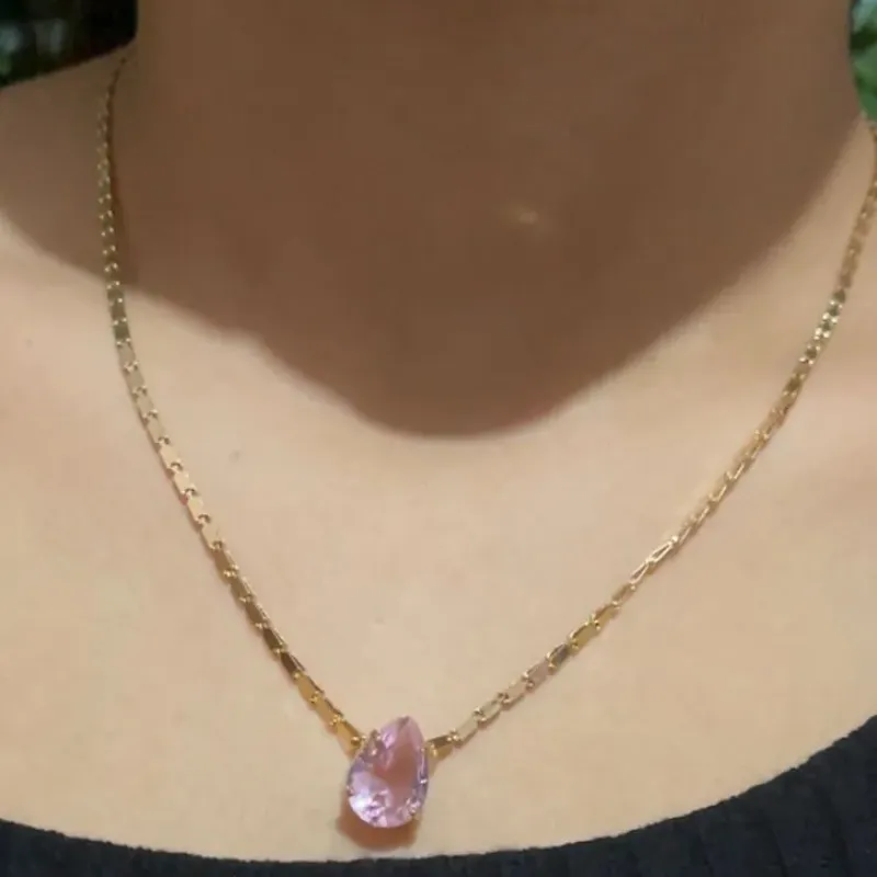 COLAR CORRENTE QUADRADA LISA COM GOTA ZIRCONIA