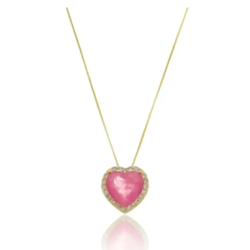 COLAR CORRENTE VENEZIANA CORAÇÃO PEDRA FUSION ROSA