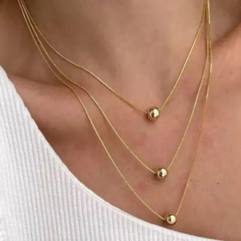COLAR DUPLO COM ESFERA FOLHEADO EM OURO 18K