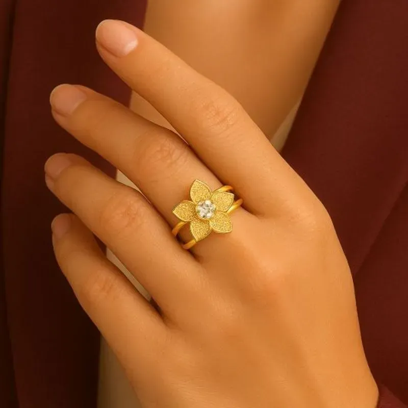 ANEL FLOR ARO DUPLO COM PONTO DE LUZ ZIRCÔNIA CRISTAL