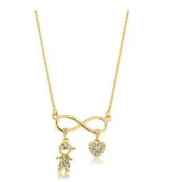 COLAR INFINITO  BONECO E CORAÇÃO CRAVEJADO ZIRCÔNIA FOLHEADO EM OURO18K COLAR INFINITO  BONECO E CORAÇÃO CRAVEJADO ZIRCÔNIA FOLHEADO EM OURO18K
