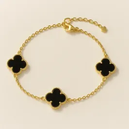 PULSEIRA TREVO NA VERDE FOLHEADA EM OURO 18K PULSEIRA TREVO NA VERDE FOLHEADA EM OURO 18K