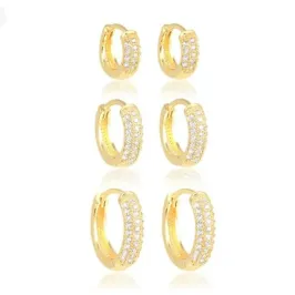 TRIO DE ARGOLA CRAVEJADA EM ZIRCÔNIA BANHADA EM OURO 18K TRIO DE ARGOLA CRAVEJADA EM ZIRCÔNIA BANHADA EM OURO 18K