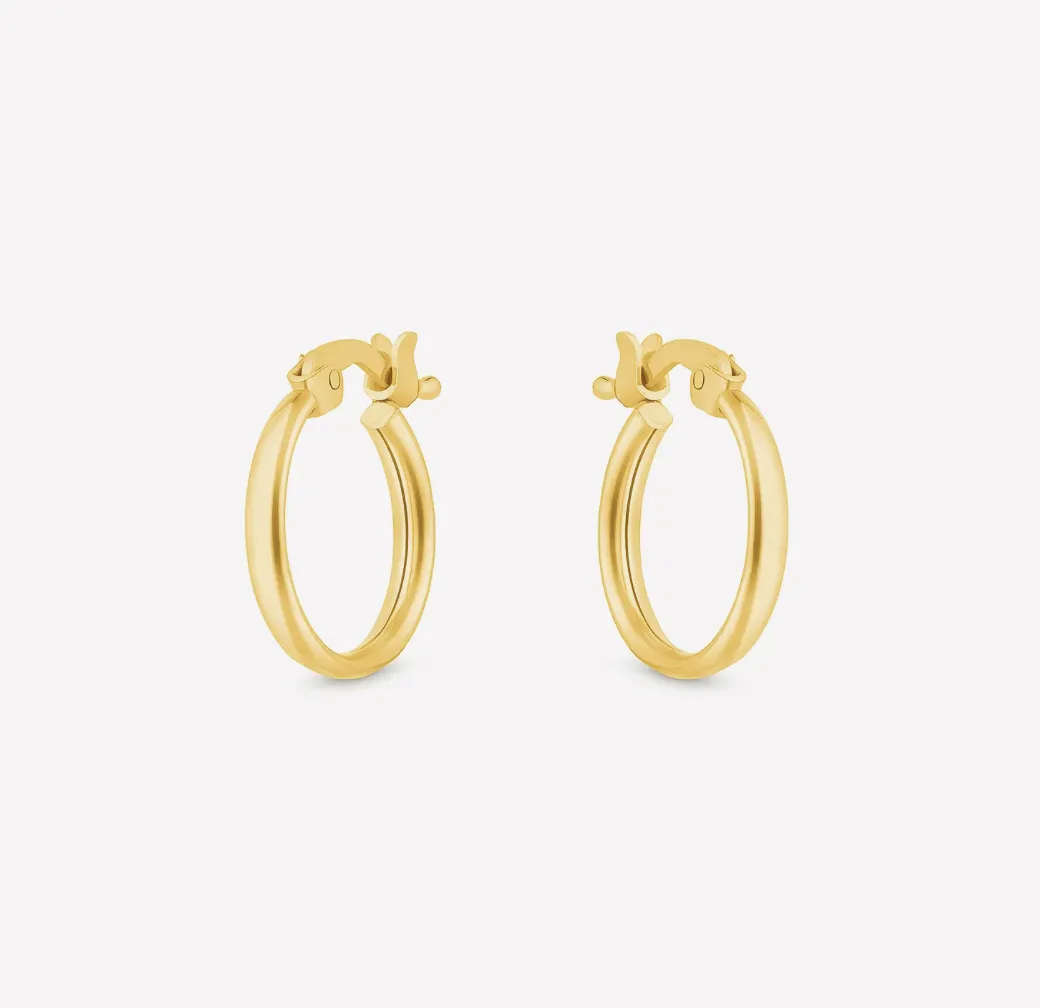 Argola Tubo Lisa Fina  PP Folheada em Ouro 18k