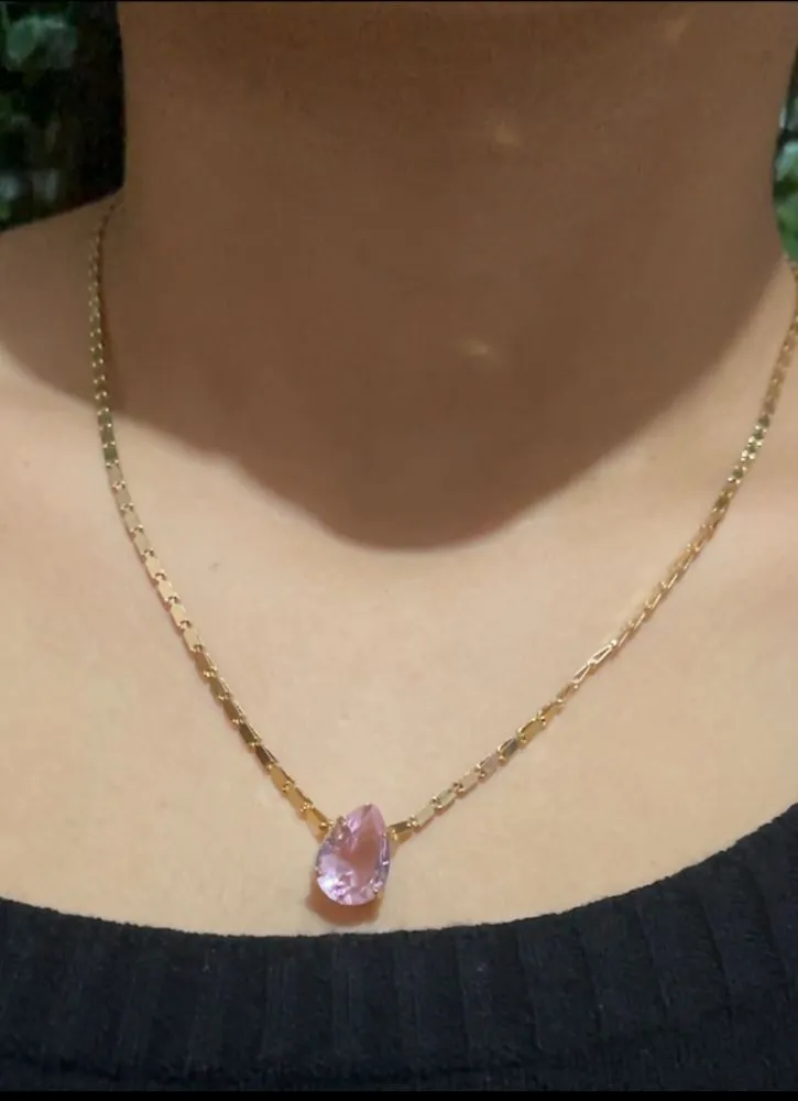 COLAR CORRENTE QUADRADA LISA COM GOTA ZIRCONIA
