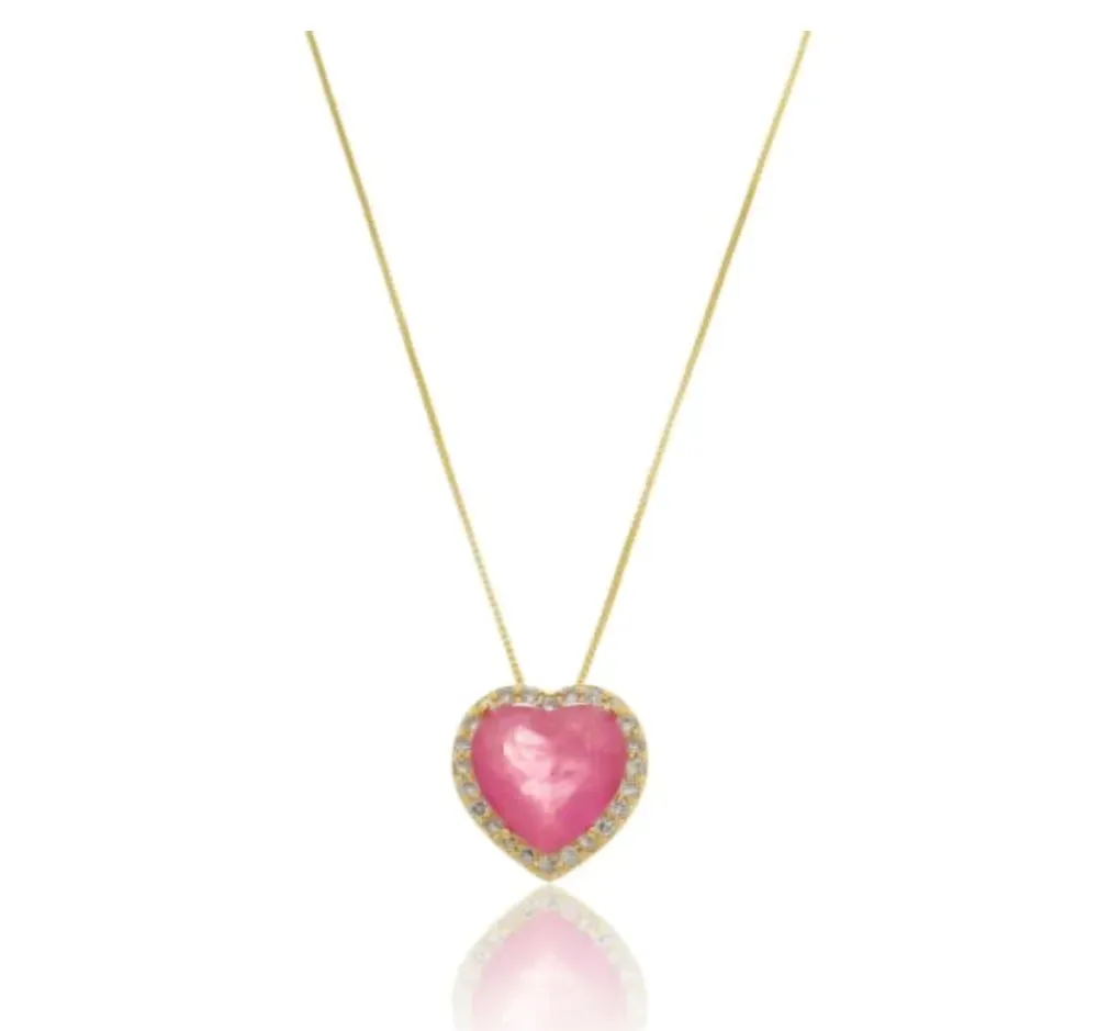 COLAR CORRENTE VENEZIANA CORAÇÃO PEDRA FUSION ROSA