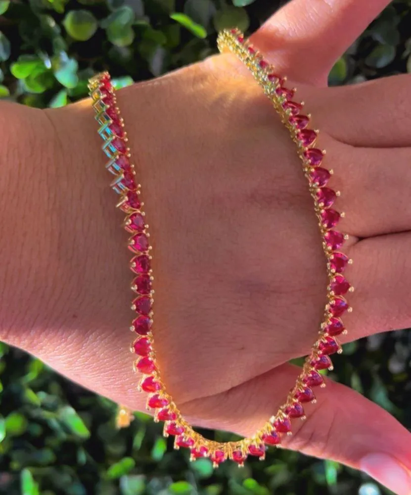 CHOCKER RIVIERA CORAÇÃO RUBI FOLHEADA EM OURO 18K