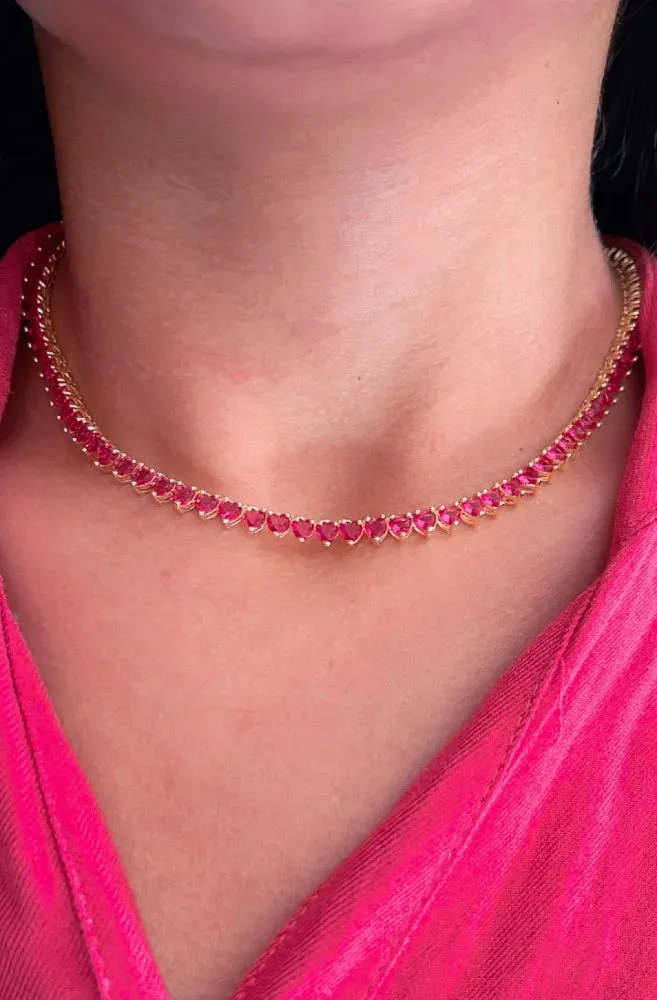 CHOCKER RIVIERA CORAÇÃO RUBI FOLHEADA EM OURO 18K