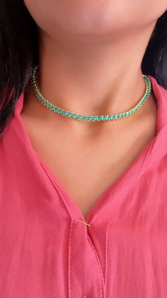CHOCKER RIVIERA CORAÇÃO VERDE ESMERALDA FOLHEADA EM OURO 18K