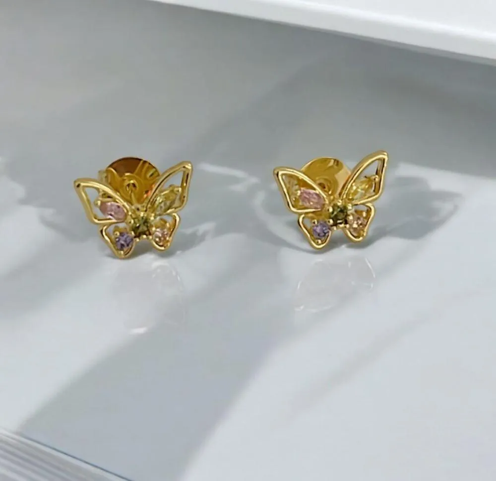 BRINCO BORBOLETA  COM  ZIRCÔNIA M FOLEADO EM OURO 18K
