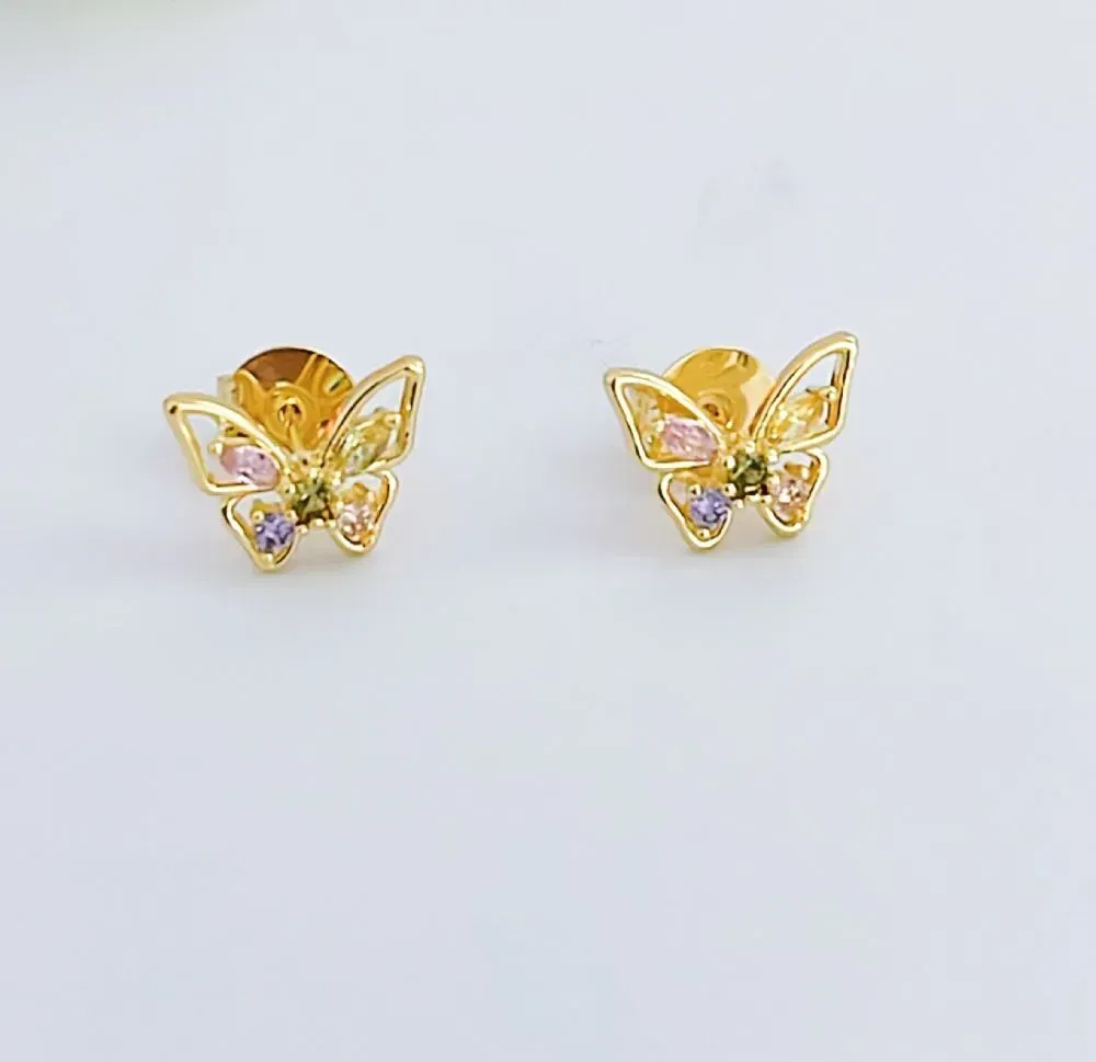 BRINCO BORBOLETA  COM  ZIRCÔNIA M FOLEADO EM OURO 18K
