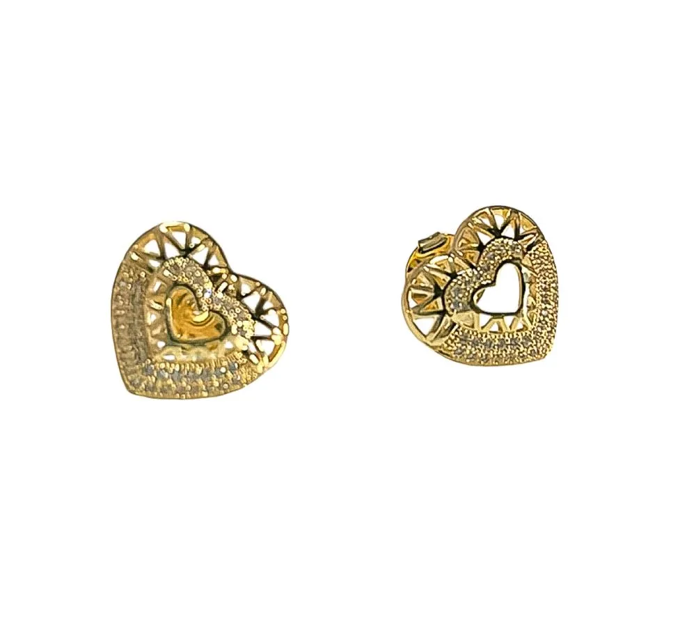 BRINCO CORAÇÃO CRAVEJADO IMPORTADO FOLHEADO EM OURO18K