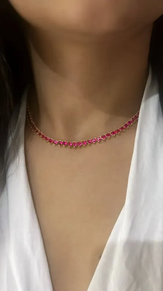 CHOCKER RIVIERA CORAÇÃO RUBI FOLHEADA EM OURO 18K