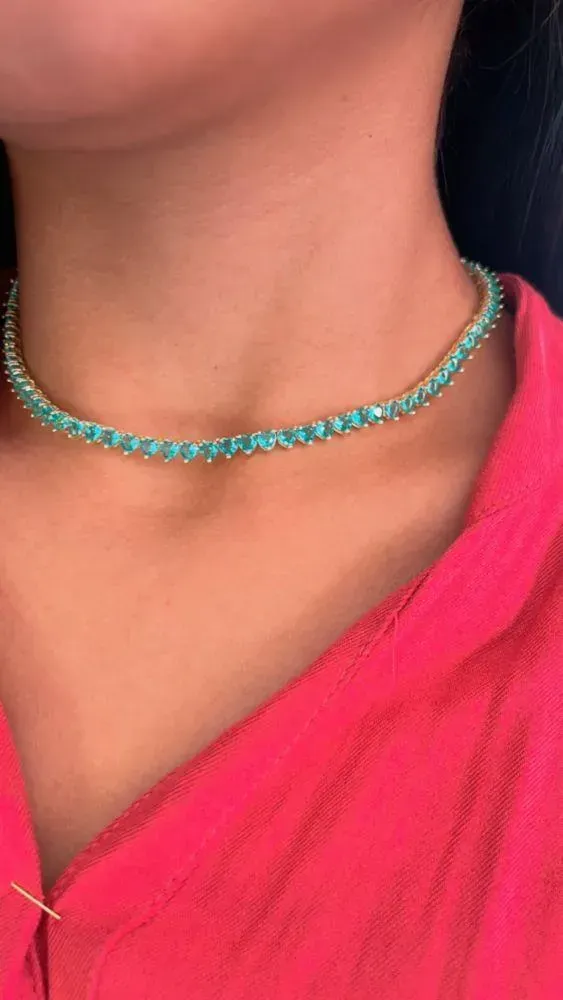 CHOCKER RIVIERA CORAÇÃO VERDE ESMERALDA FOLHEADA EM OURO 18K