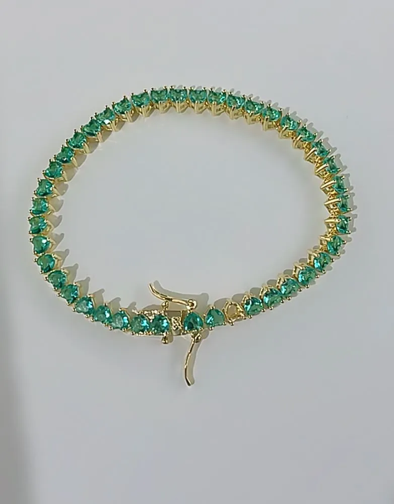 PULSEIRA RIVIERA CORAÇÃO VERDE ESMERALDA FOLHEADA EM OURO 18K
