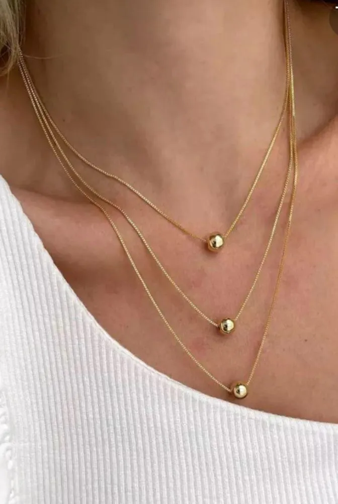 COLAR DUPLO COM ESFERA FOLHEADO EM OURO 18K