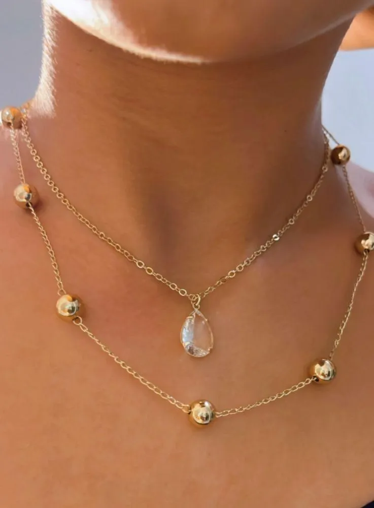 COLAR DUPLO GOTA ZIRCNIA COM ESFERAS