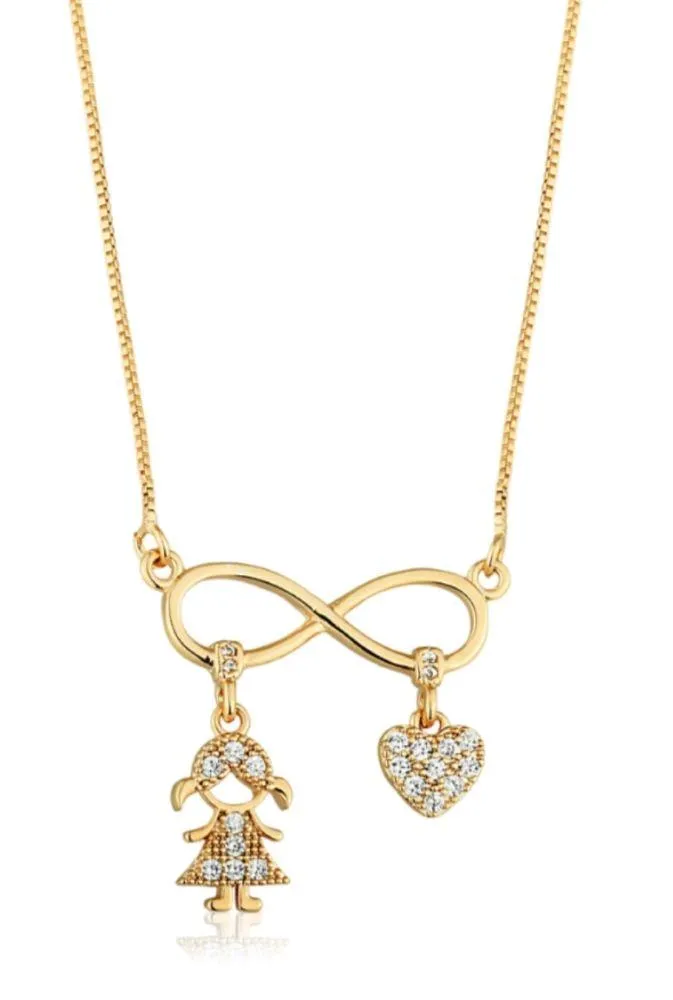 COLAR INFINITO  BONECA E CORAÇÃO CRAVEJADO ZIRCÔNIA FOLHEADO EM OURO18K