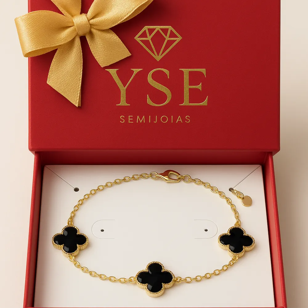 PULSEIRA TREVO NA  VERDE FOLHEADA EM OURO 18K