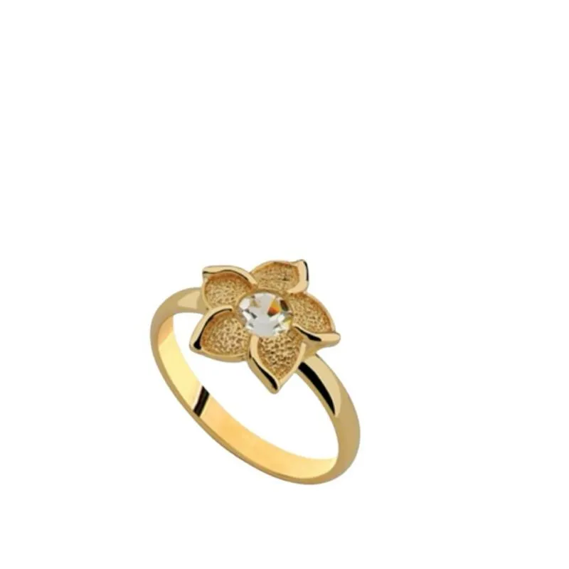 ANEL FLOR COM PONTO DE LUZ ZIRCÔNIA CRISTAL FOLEADO EM OURO 18K