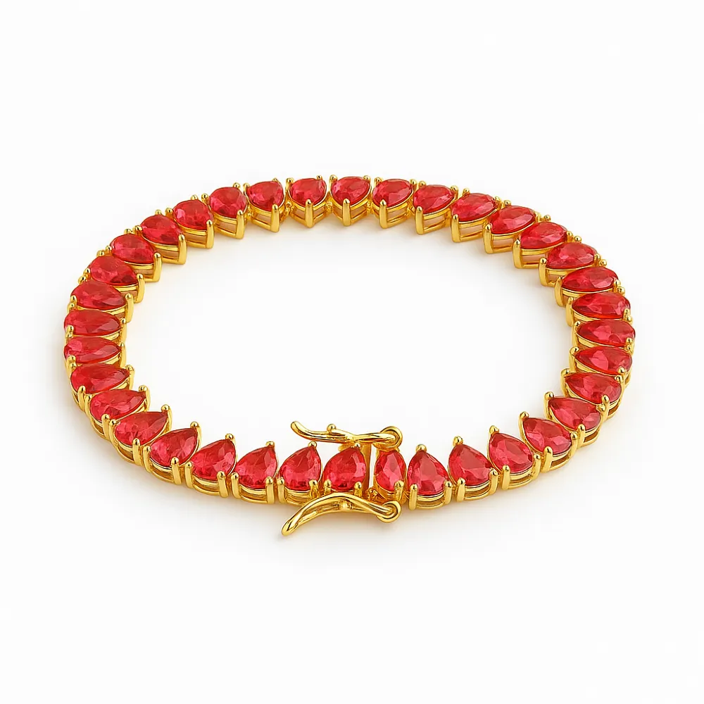 PULSEIRA RIVIERA CORAÇÃO RUBI FOLHEADA EM OURO 18K