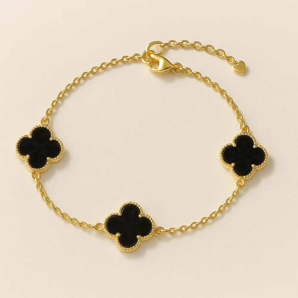 PULSEIRA TREVO NA  VERDE FOLHEADA EM OURO 18K
