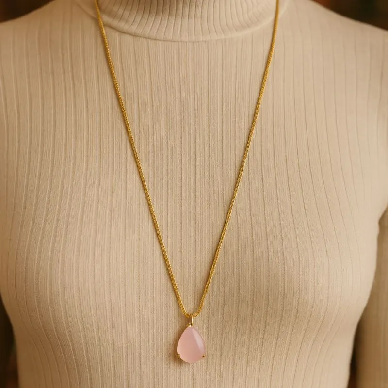 COLAR LONGO PEDRA NATURAL GOTA ROSA